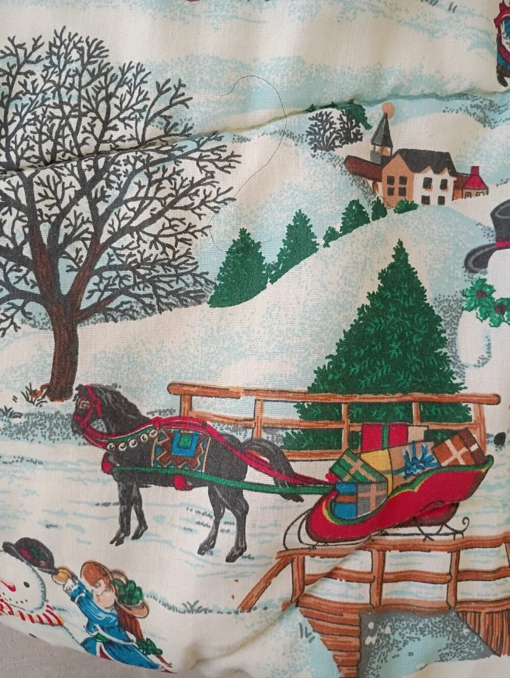 Vintage JC Penney Christmas Village Holiday Winter Fest Quilt Twin Comforter 80s